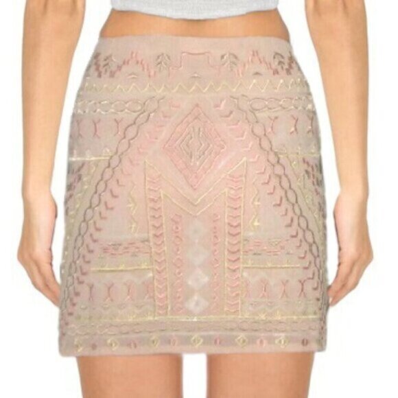 Nude Beaded Embroidered Aztec Mini Skirt - Picture 5 of 10